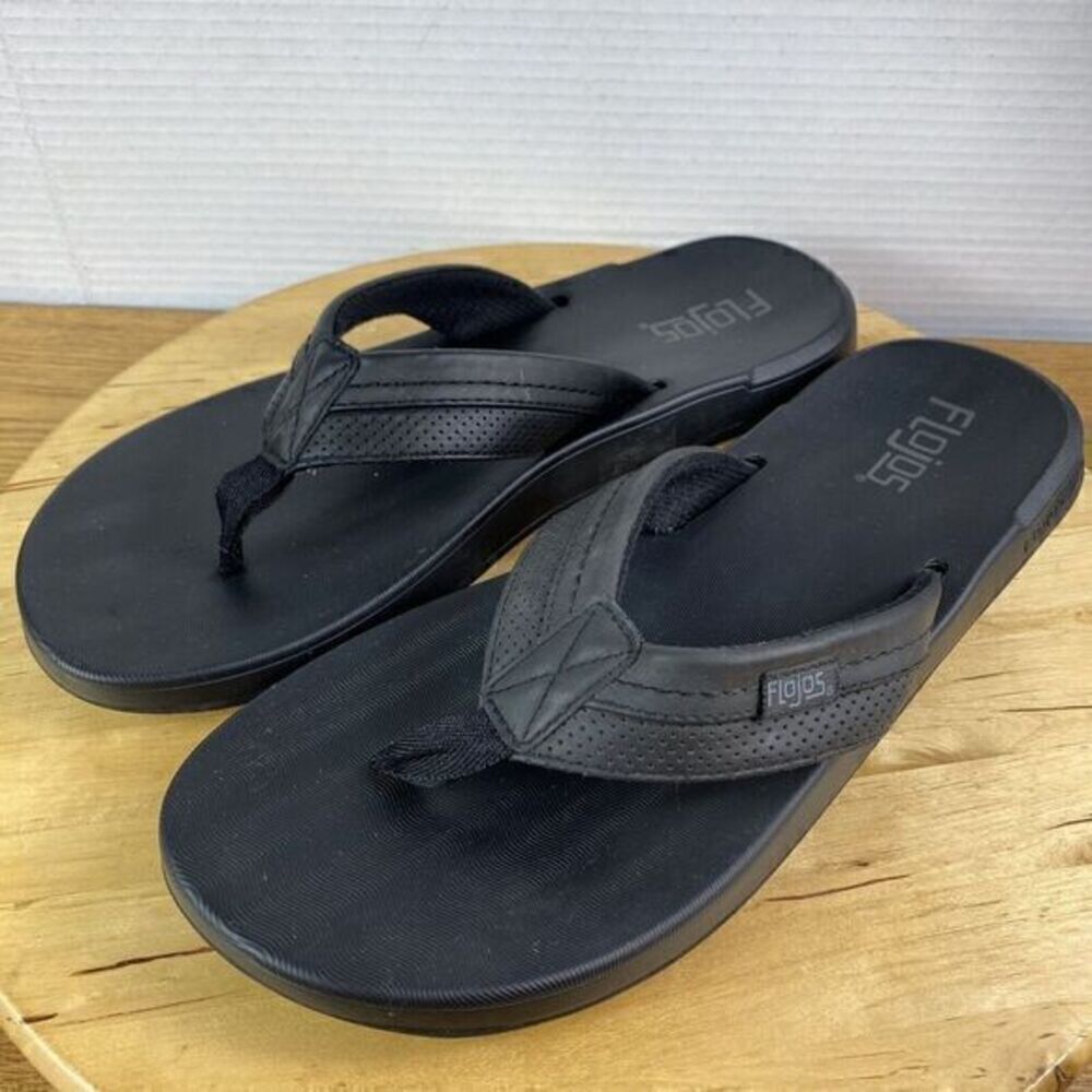 Flojos Men Size 12 Flip Flop Sandals Black Ryan Cushioned Comfort Beach Vacation